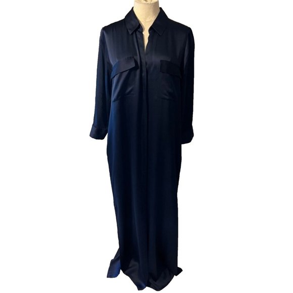 L'Agence Maxi Dress Silk Navy Blue Pockets Lightweight Flowy - Picture 1 of 14